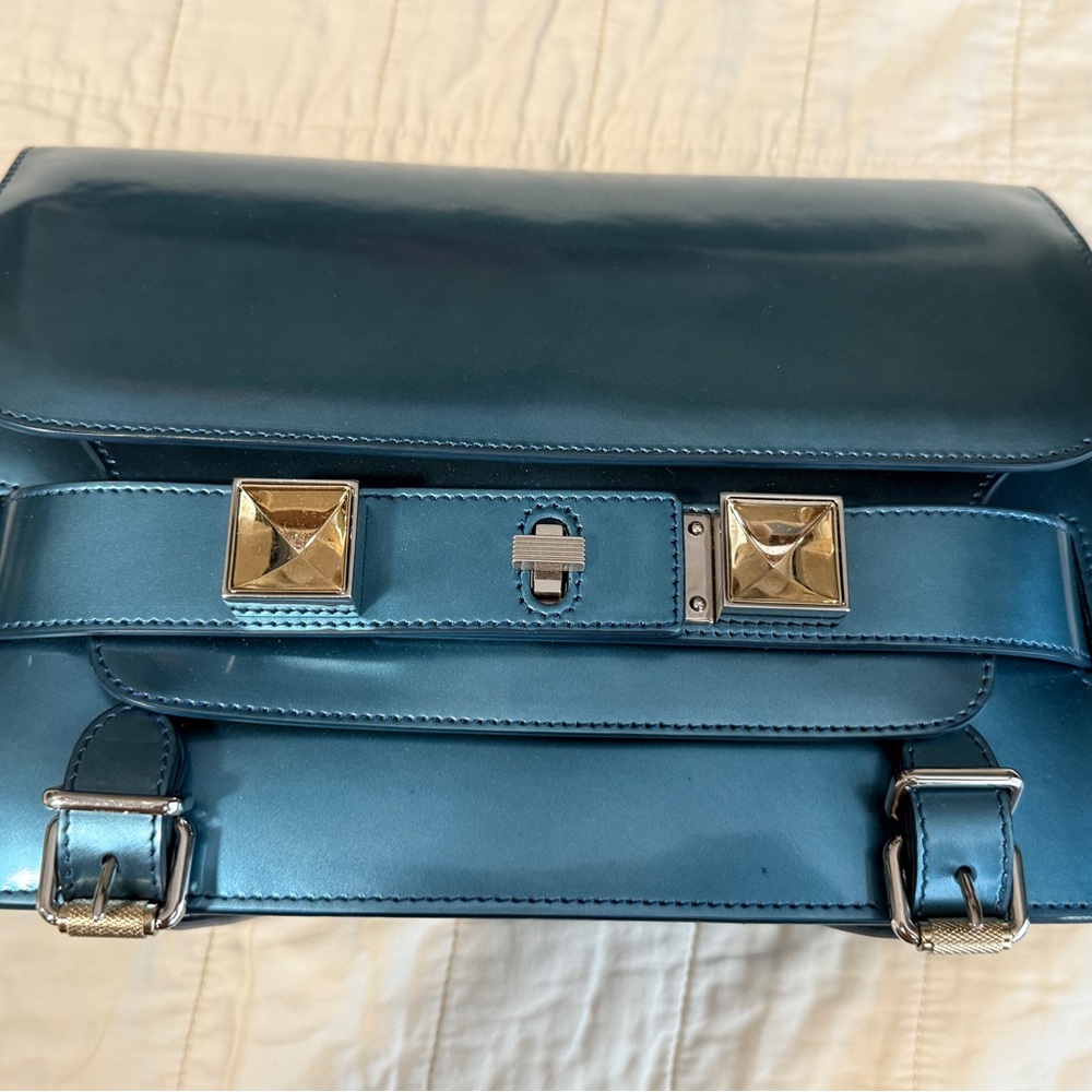 Proenza Schouler Blue Leather Clutch with Silver Detail